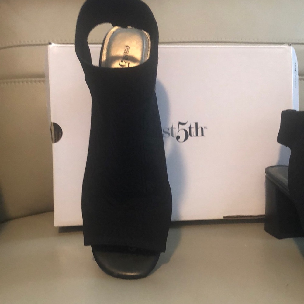 Black knit Stretchy open toe boot like sandals